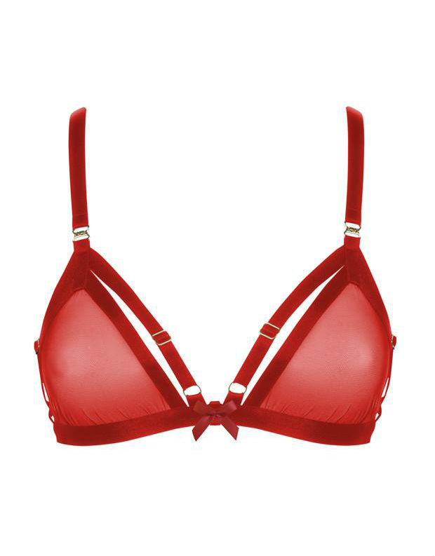 We Are We Wear mesh sheer triangle bralette in red / orange - RED