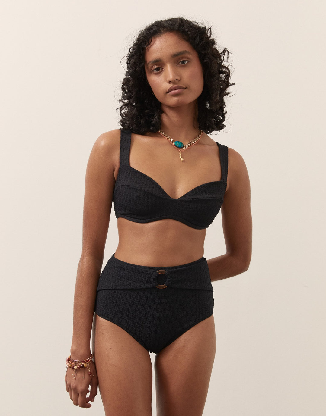 BOTEH RA Pania High Waist Bikini Bottom with Belt Black