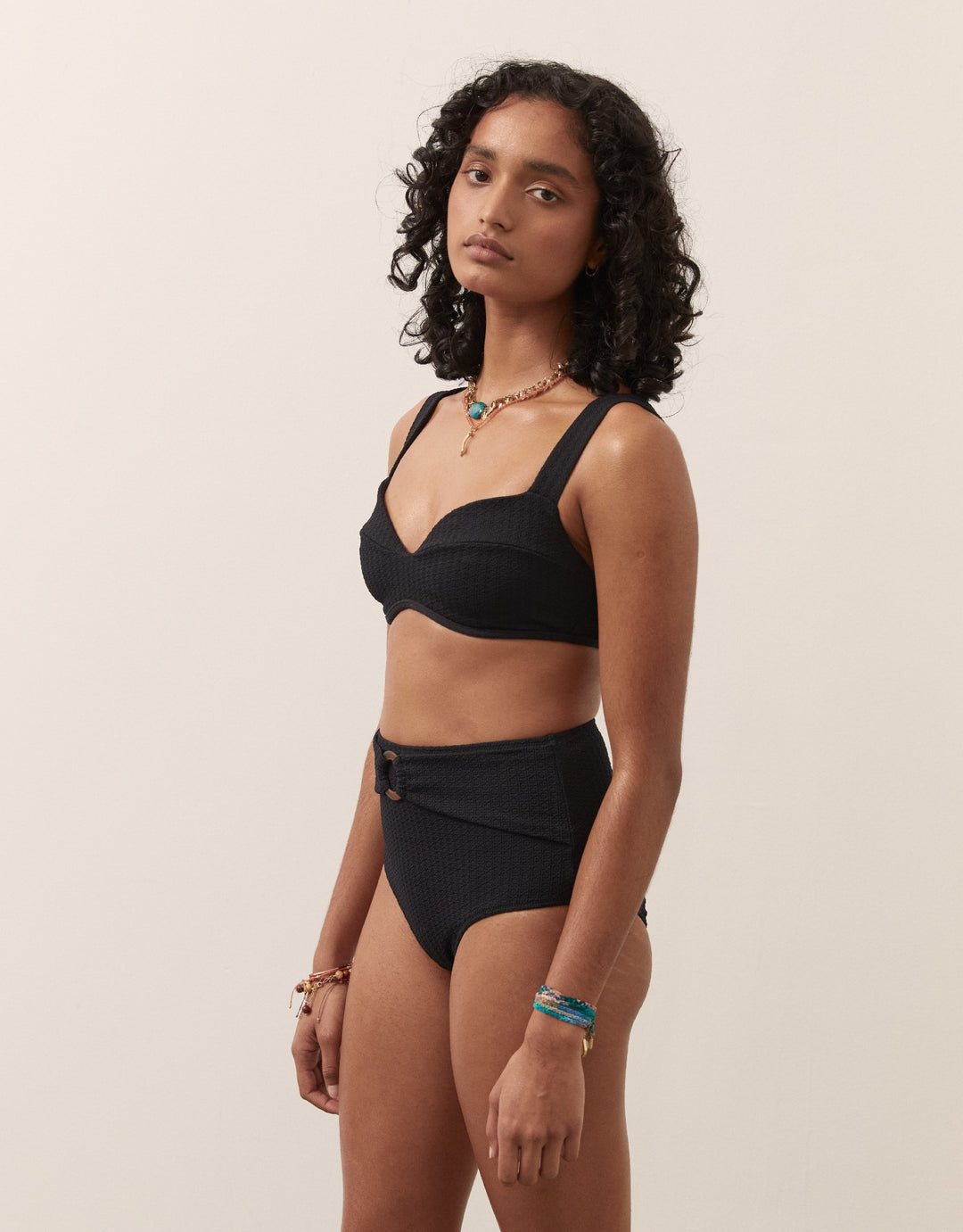 BOTEH RA Pania High Waist Bikini Bottom with Belt Black
