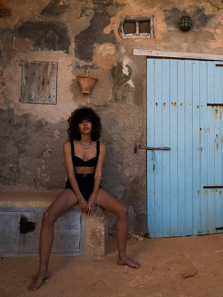 BOTEH RA Pania High Waist Bikini Bottom with Belt Black