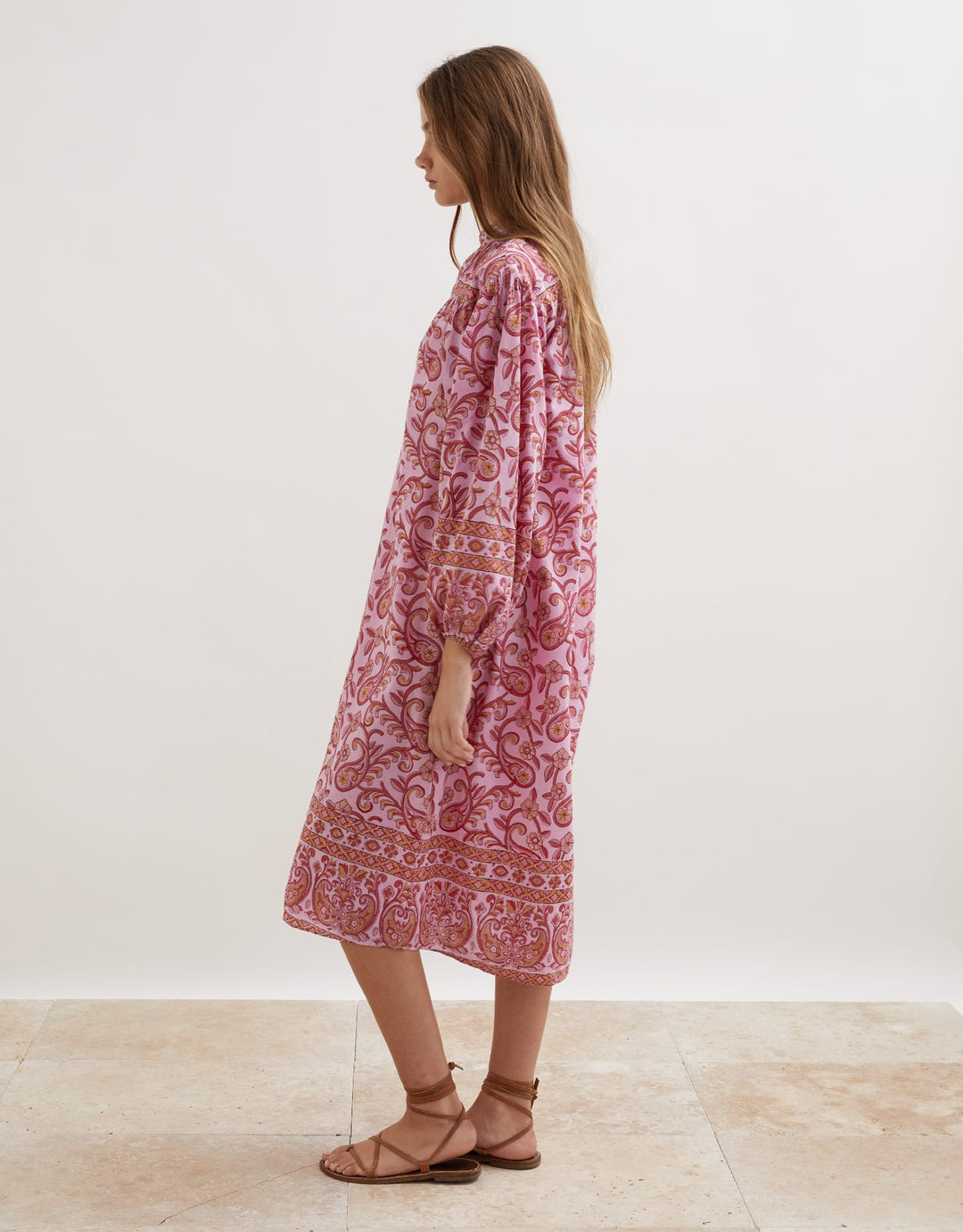 Boteh Kiki Nazar Midi Cotton Dress - Pink