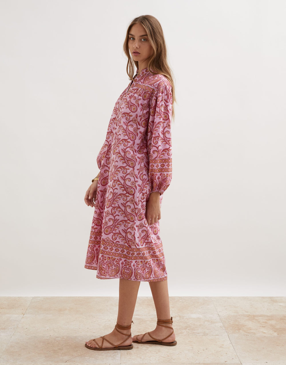 Boteh Kiki Nazar Midi Cotton Dress - Pink