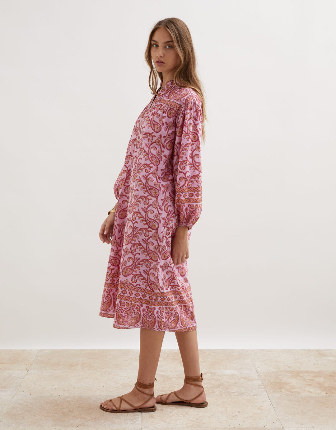 Boteh Kiki Nazar Midi Cotton Dress - Pink