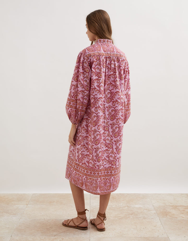 Boteh Kiki Nazar Midi Cotton Dress - Pink