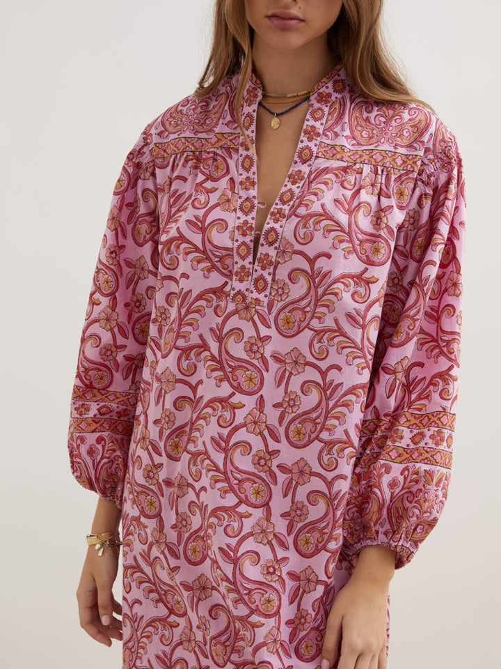 Boteh Kiki Nazar Midi Cotton Dress - Pink