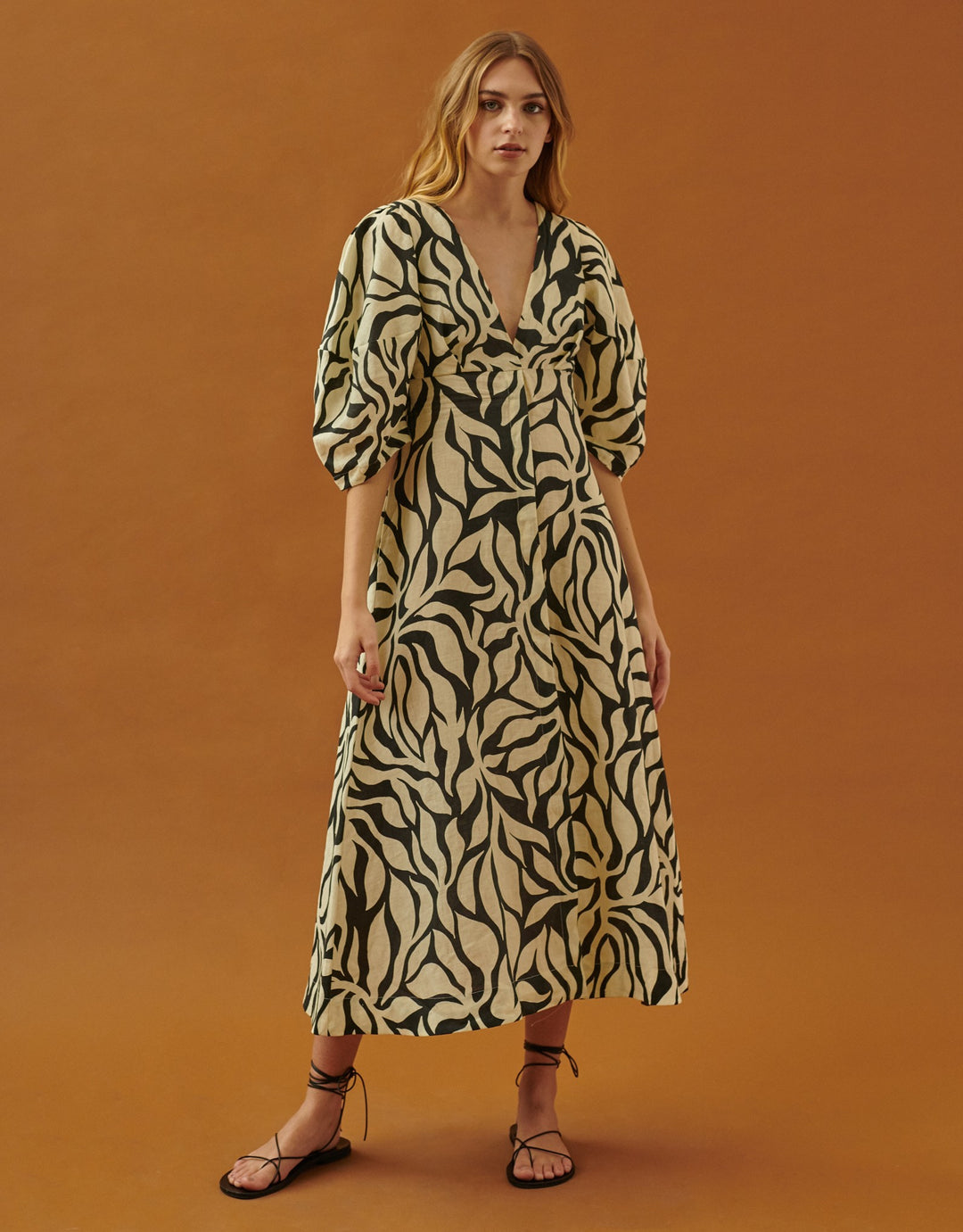 Cala de la Cruz Nane Linen Dress Black White Print