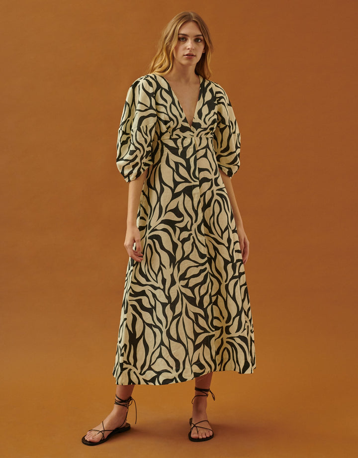 Cala de la Cruz Nane Linen Dress Black White Print