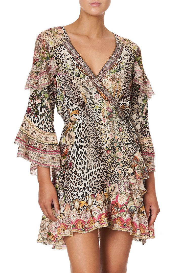 Camilla Embellished Silk Wrap Mini Dress Ruffles Anarchy at Annabels