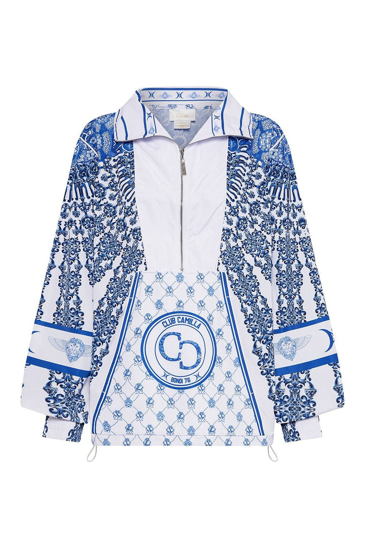 Camilla Half Zip Windbreaker Pullover, Blue Nierika