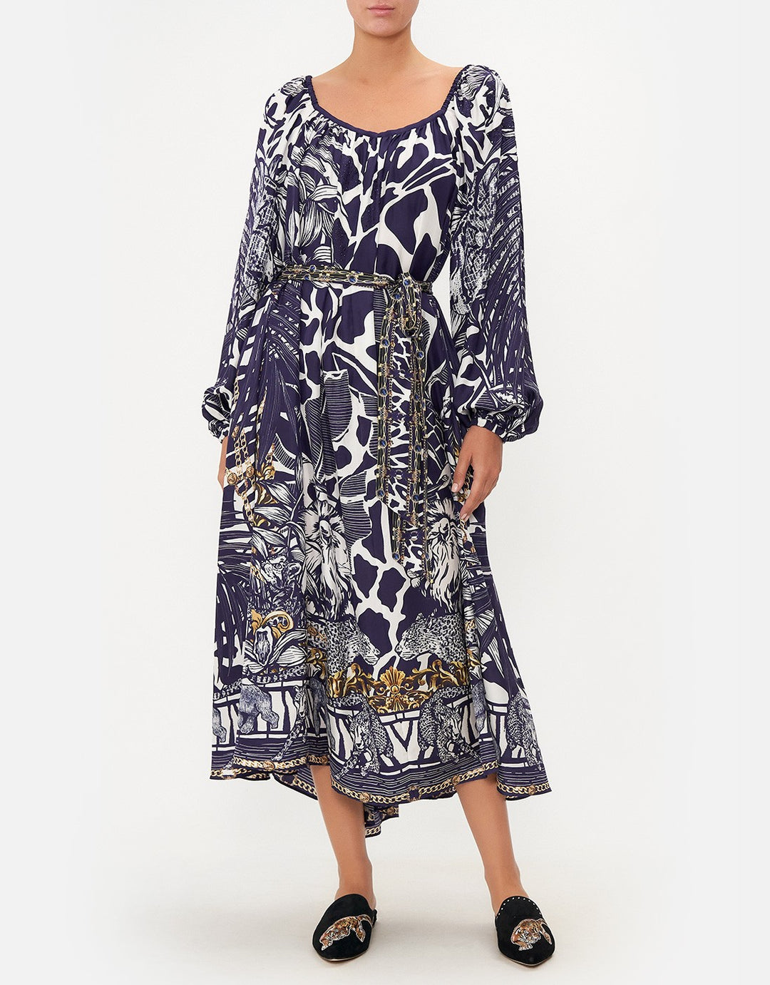 Camilla Gathered Flared Silk Midi Dress Where's Your Head At