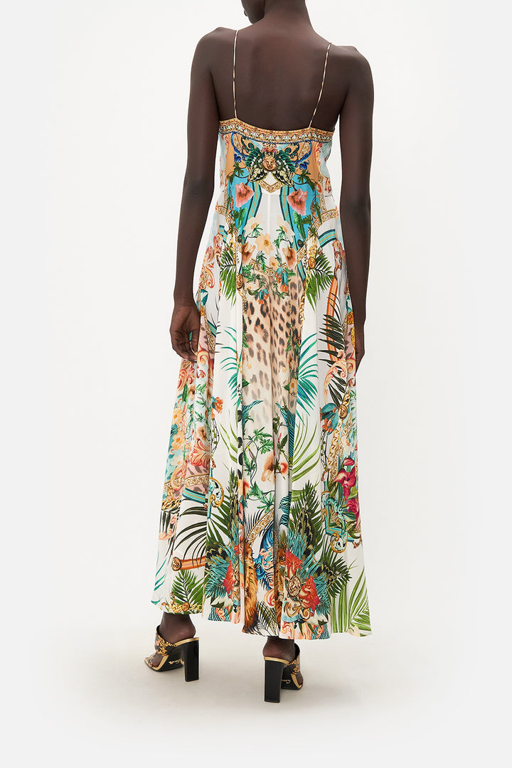 Camilla Long Dress with Tie Front, Royalty Loyalty Silk Floral Dress