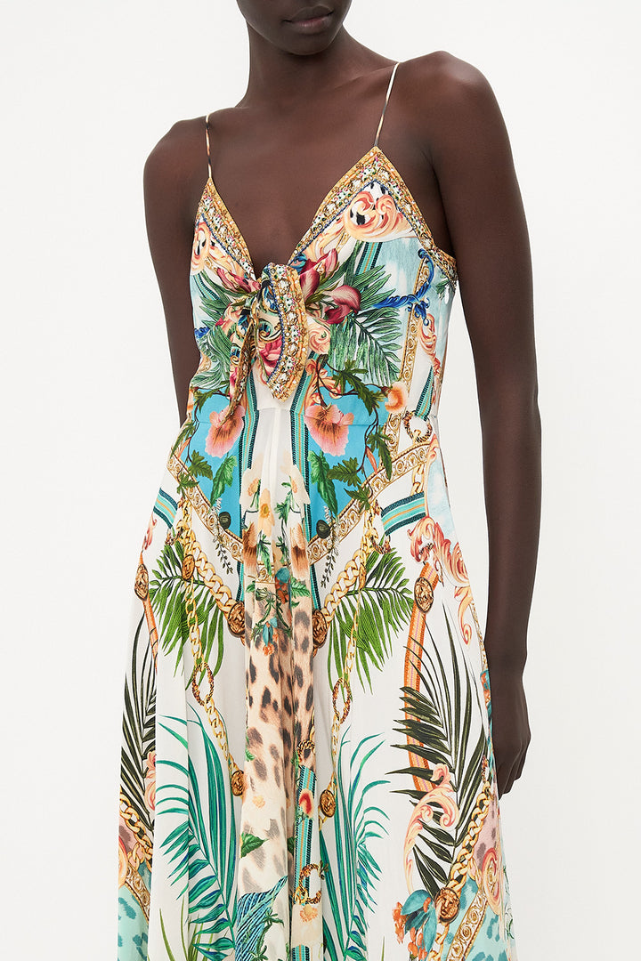 Camilla Long Dress with Tie Front, Royalty Loyalty Silk Floral Dress