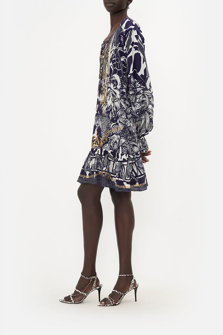 Camilla Ruffle Lace Up Silk Mini Dress, Where's Your Head At Print