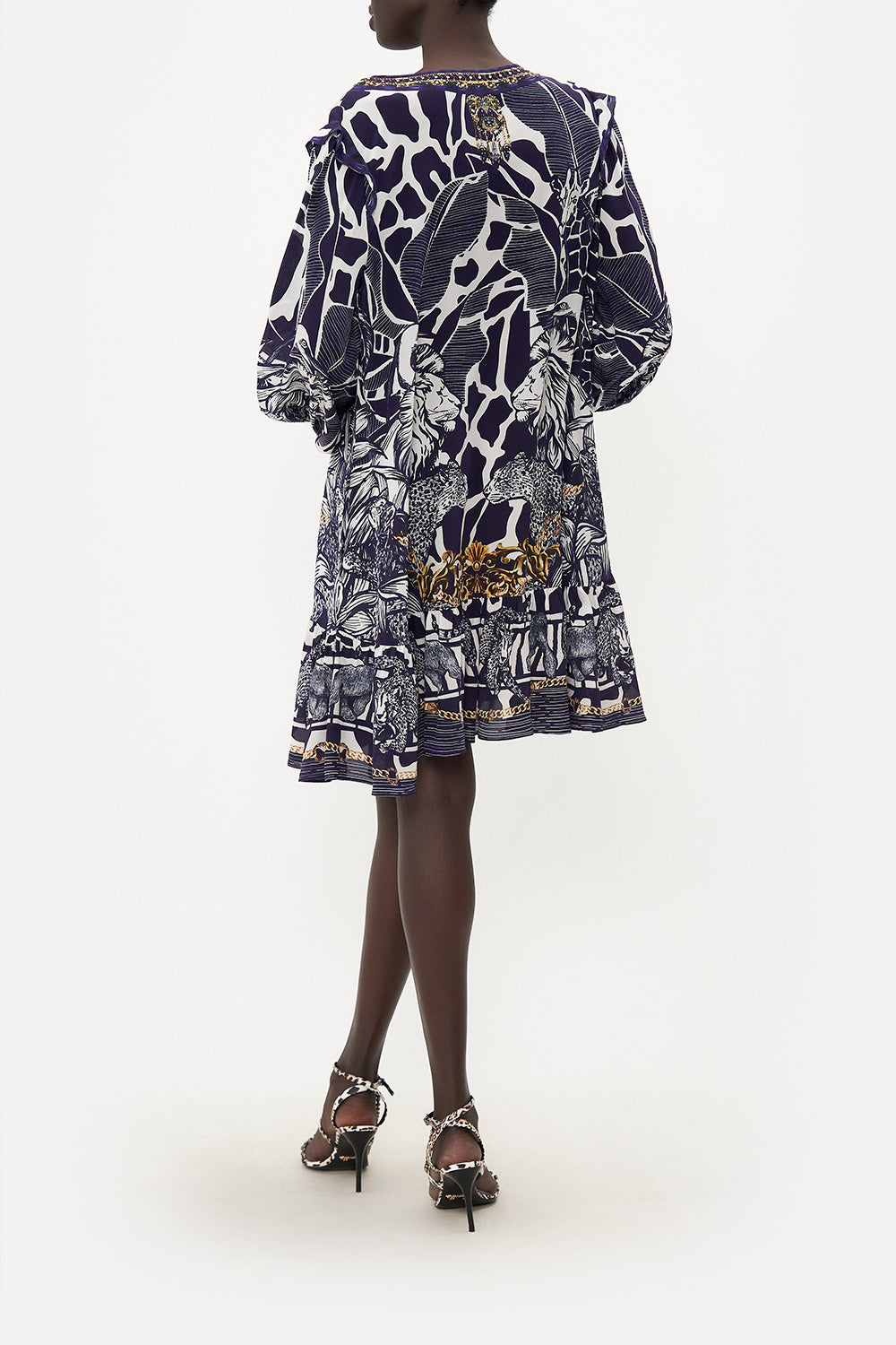 Camilla Ruffle Lace Up Silk Mini Dress, Where's Your Head At Print