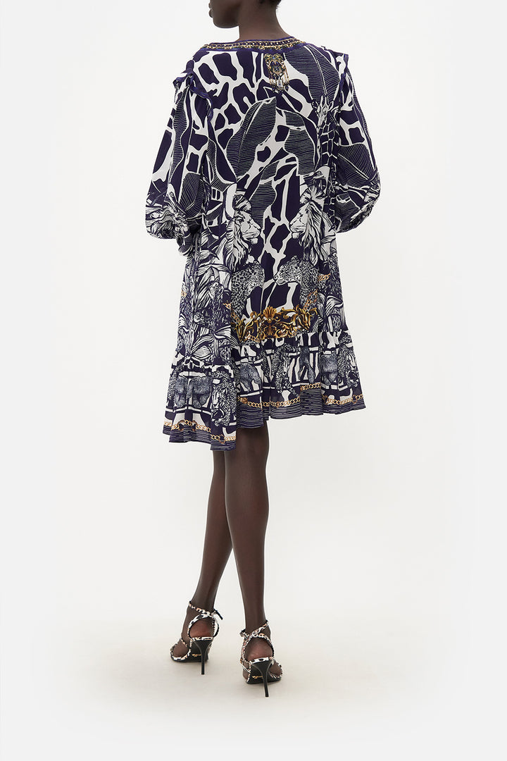 Camilla Ruffle Lace Up Silk Mini Dress, Where's Your Head At Print