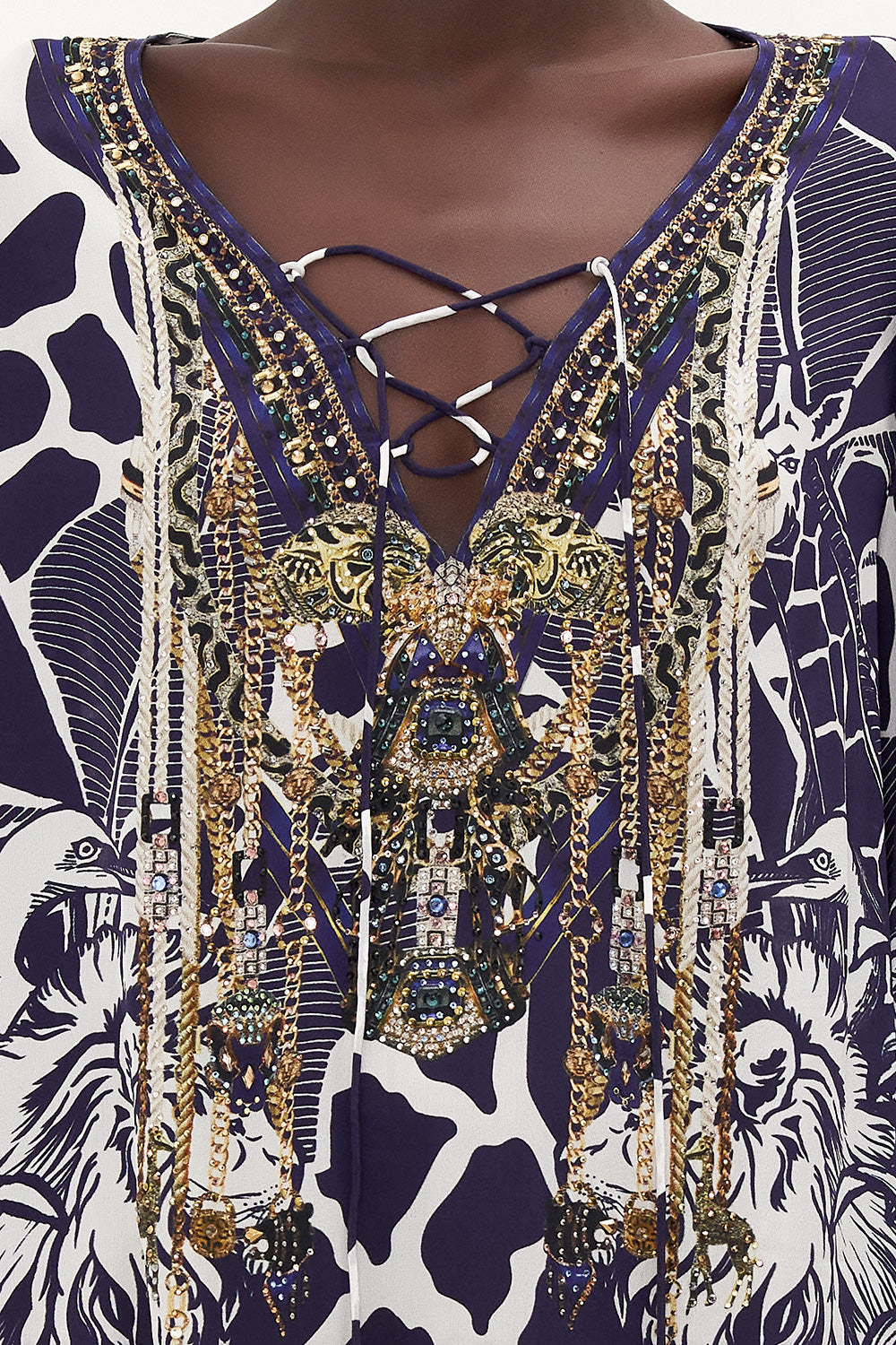 Camilla Ruffle Lace Up Silk Mini Dress, Where's Your Head At Print