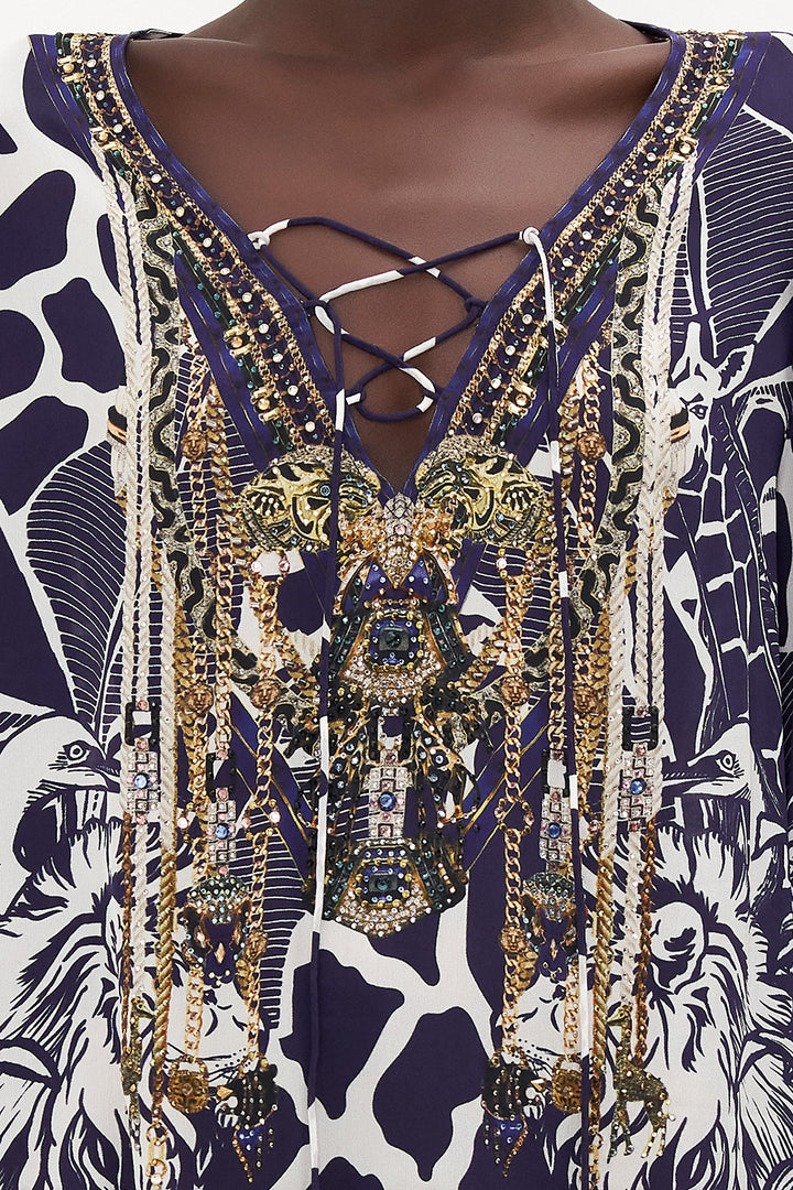 Camilla Ruffle Lace Up Silk Mini Dress, Where's Your Head At Print