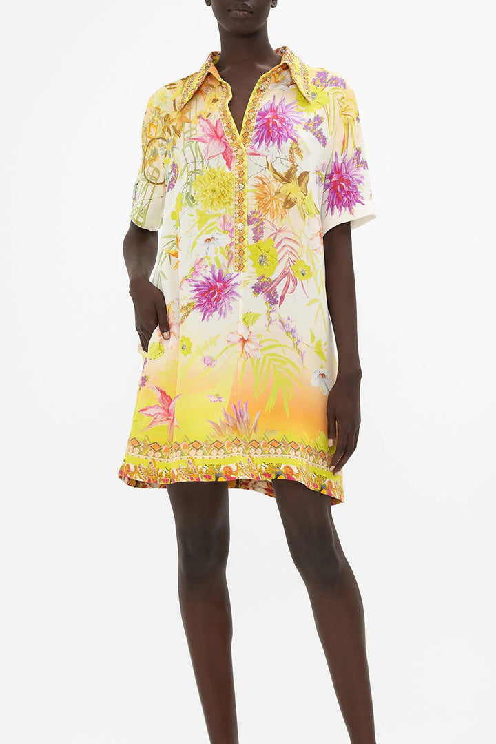 Camilla Short Sleeve Mini Shirt Dress How Does Your Garden Grow