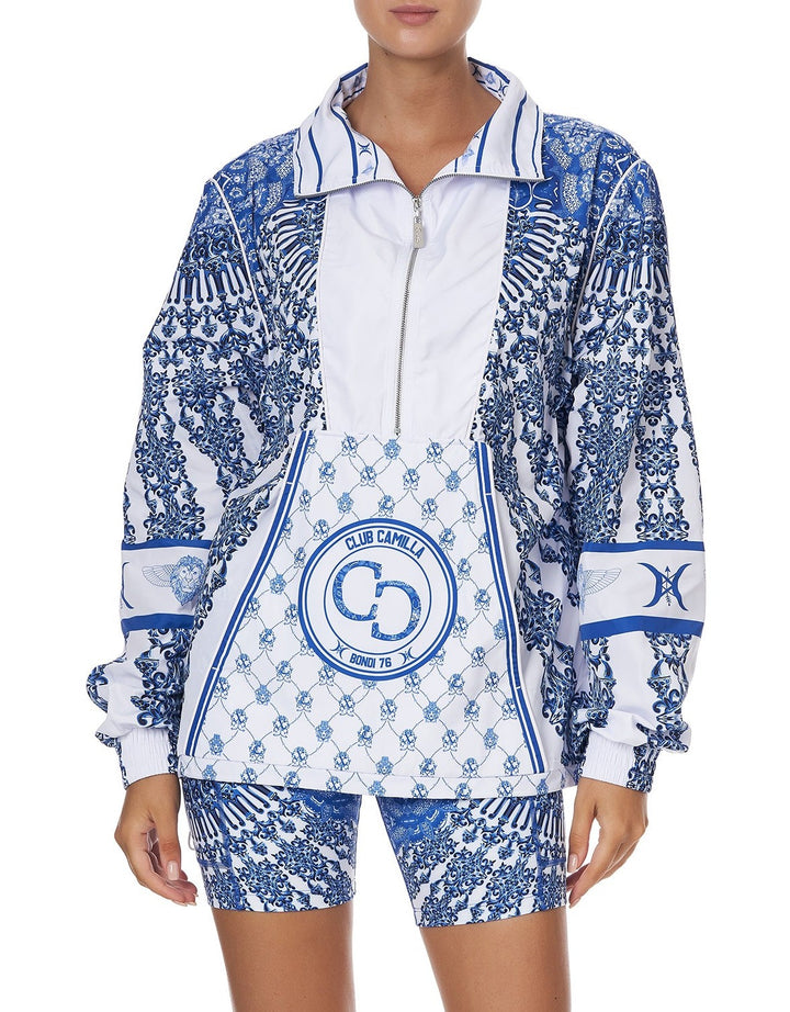 Camilla Half Zip Windbreaker Pullover, Blue Nierika