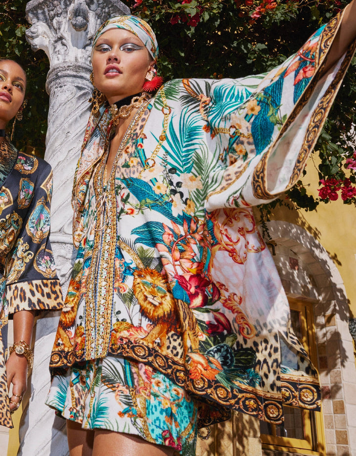 Camilla Short Layer with Neckband, Royalty Loyalty Silk Floral Robe