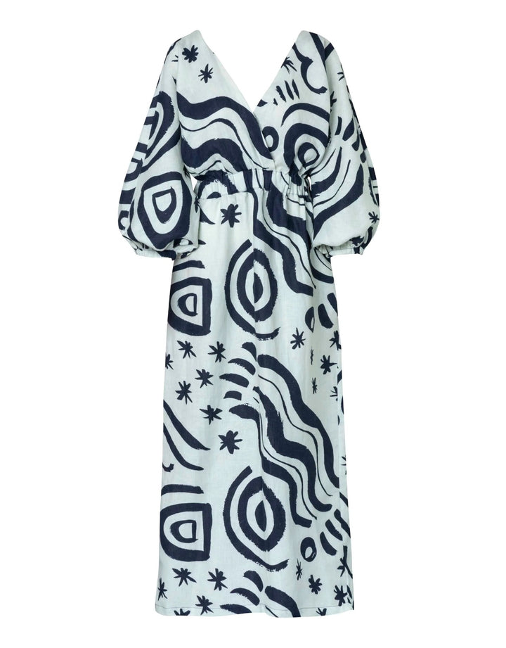 Cala de la Cruz Lamia Linen Midi Dress, Wayuu Cream Print
