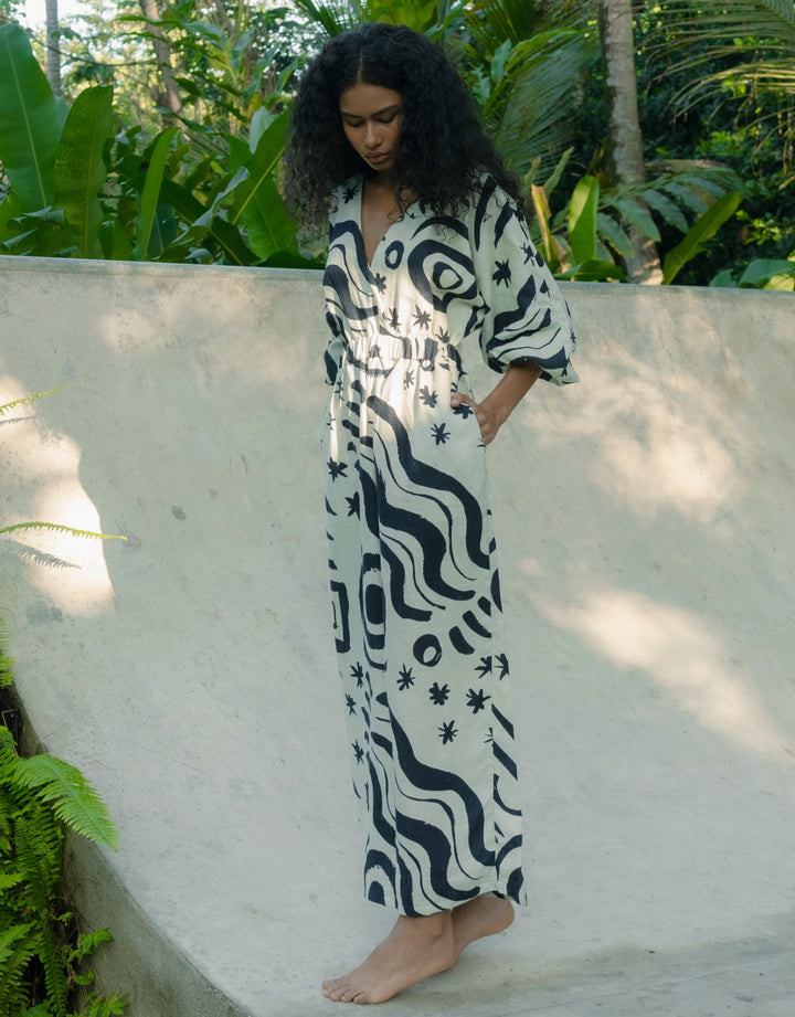 Cala de la Cruz Lamia Linen Midi Dress, Wayuu Cream Print