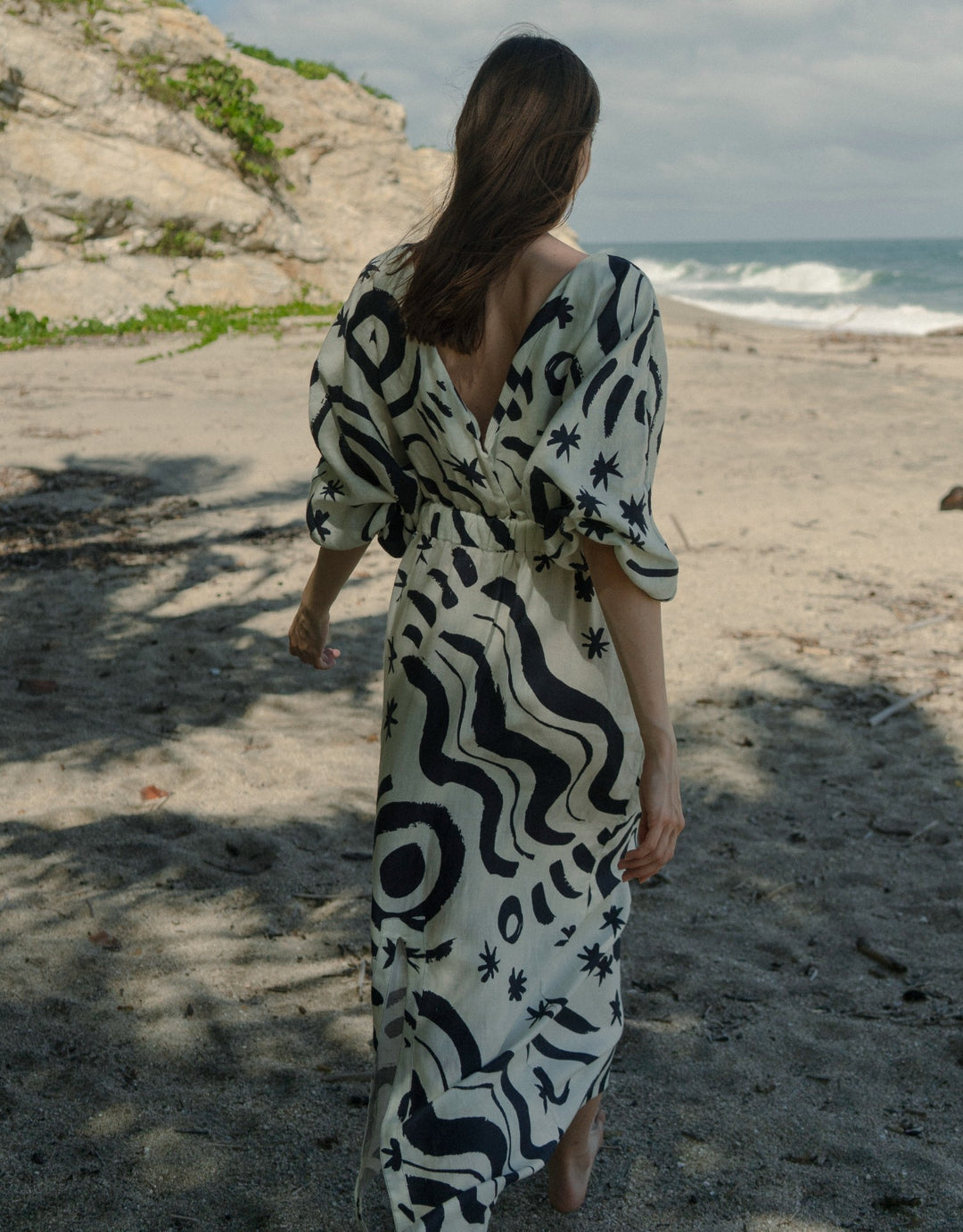 Cala de la Cruz Lamia Linen Midi Dress, Wayuu Cream Print