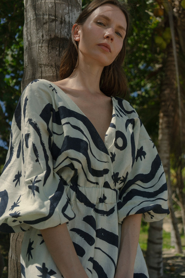 Cala de la Cruz Lamia Linen Midi Dress, Wayuu Cream Print