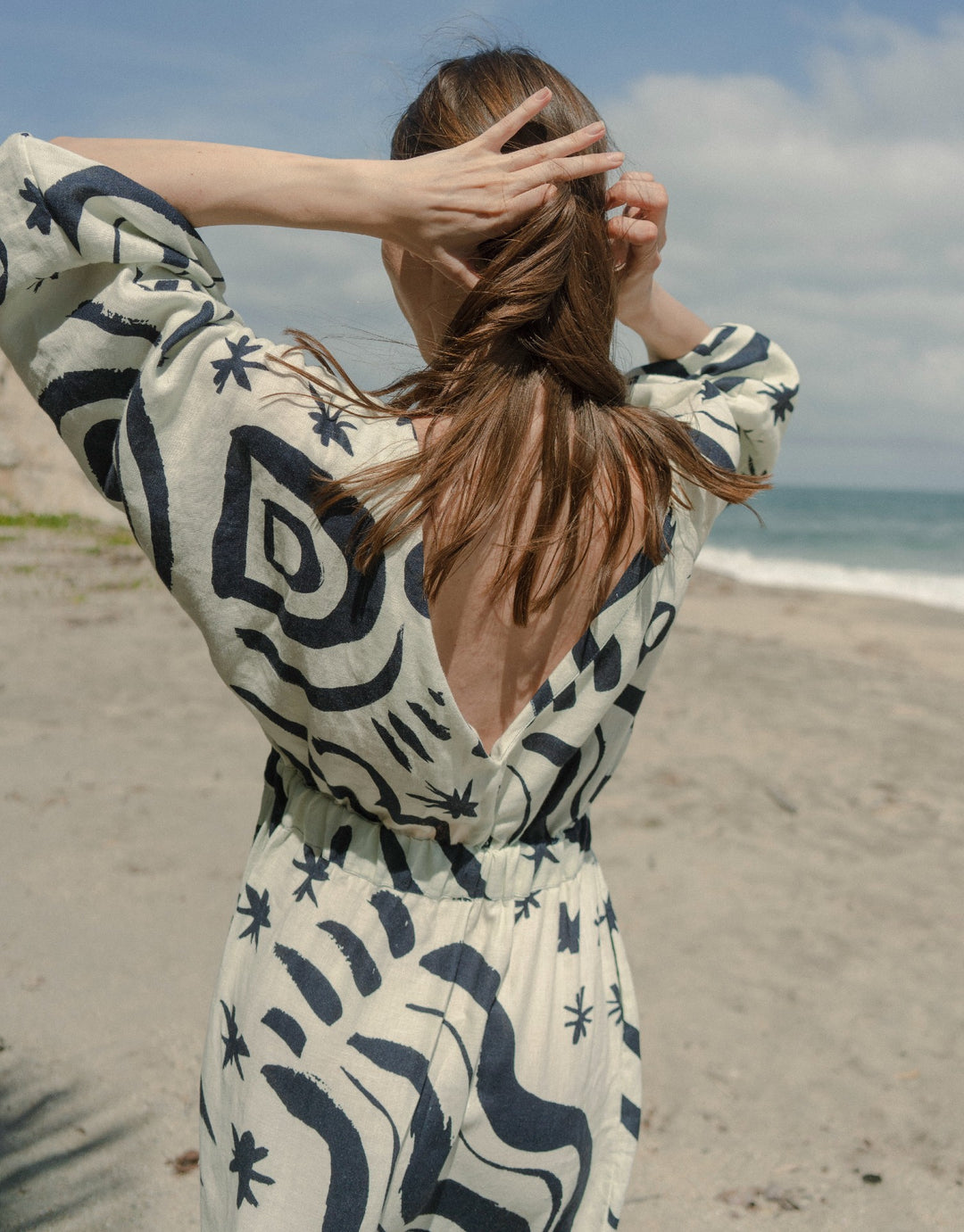 Cala de la Cruz Lamia Linen Midi Dress, Wayuu Cream Print