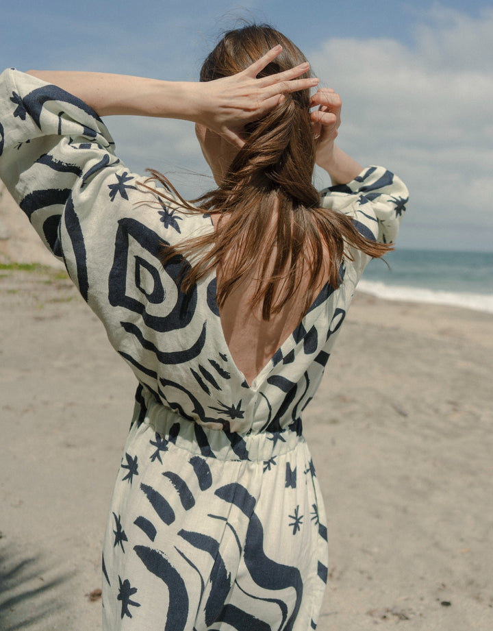 Cala de la Cruz Lamia Linen Midi Dress, Wayuu Cream Print