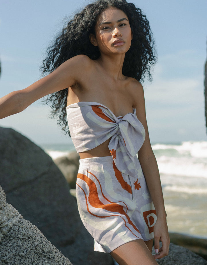 Venus Linen Short, Wayuu Orchid Lavender Print