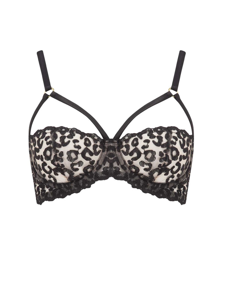 Fleur of England Kittie Black Strap Embroidered Balcony Bra
