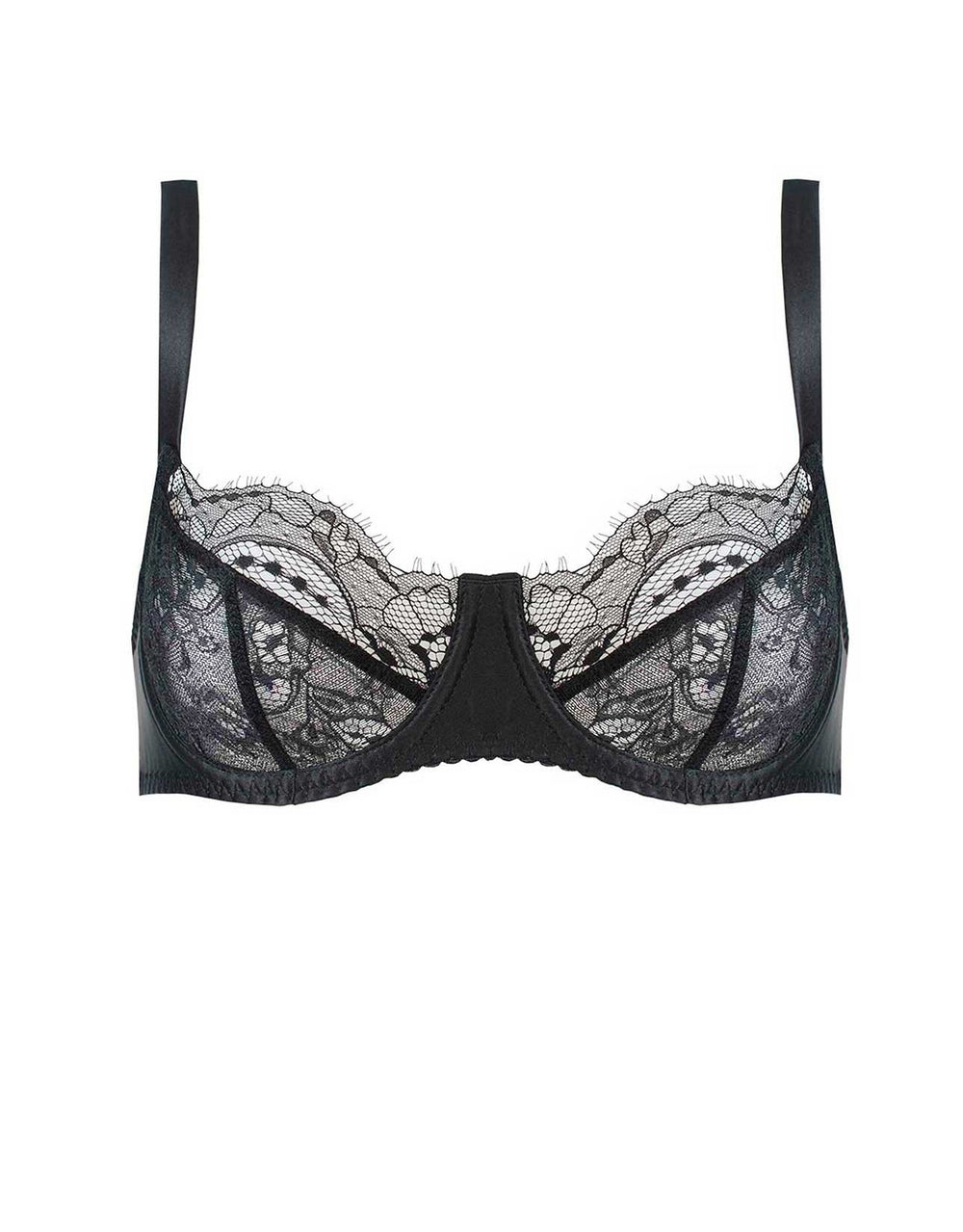 Fleur of England Signature Black Lace & Silk Balcony Bra