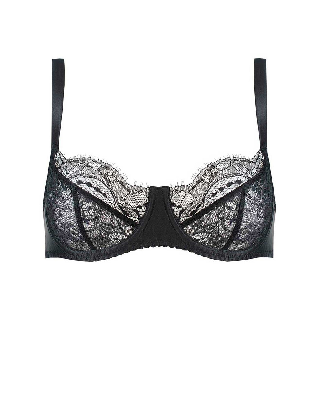 Fleur of England Signature Black Lace & Silk Balcony Bra
