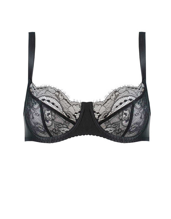 Fleur of England Signature Black Lace & Silk Balcony Bra