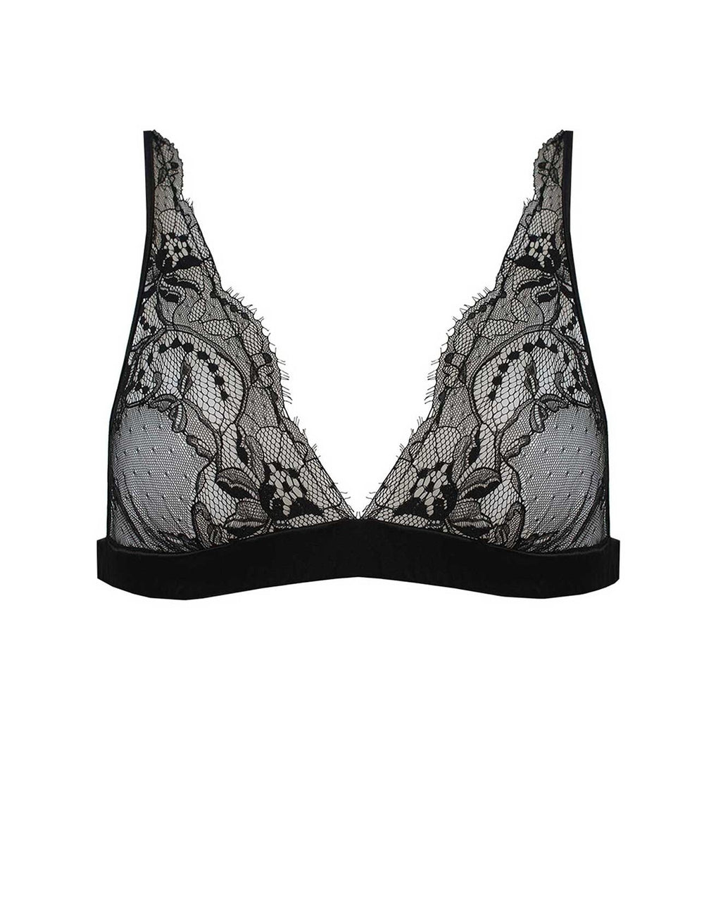 Fleur of England Signature Black Boudoir Silk & Lace Bralette