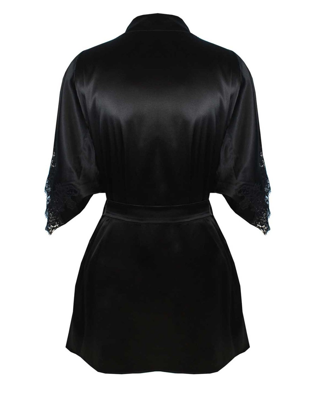 Fleur of England Signature Black Silk & Lace Short Robe