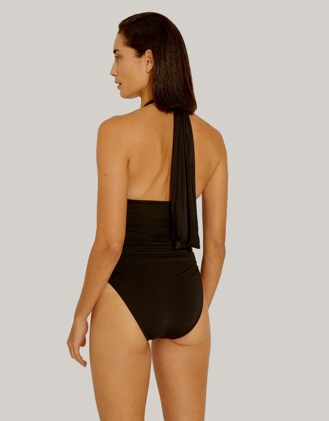 Lenny Niemeyer Ruched Adjustable Halter One Piece Swimsuit Black front