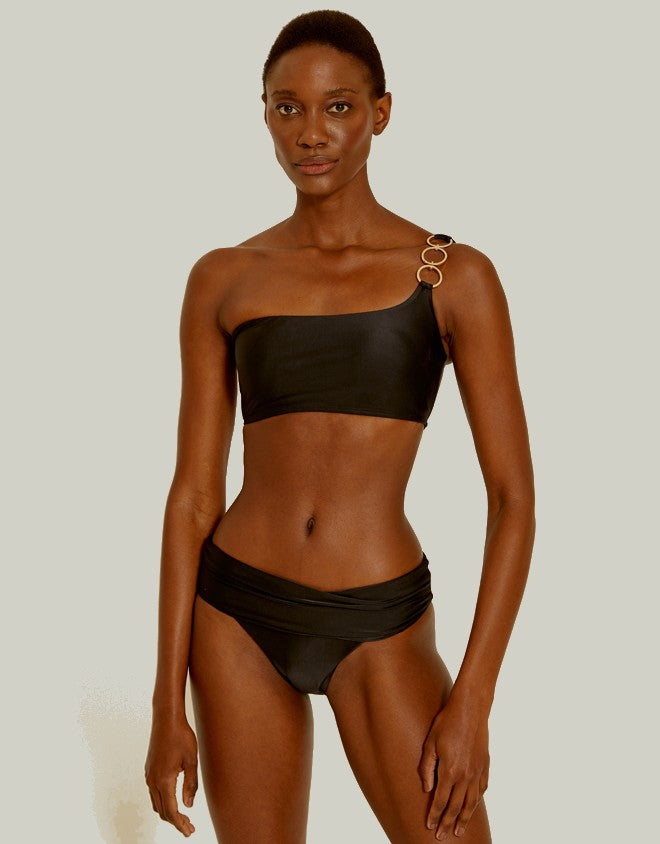 Lenny Niemeyer Rings One Shoulder Bikini Top Black, Removable Padding