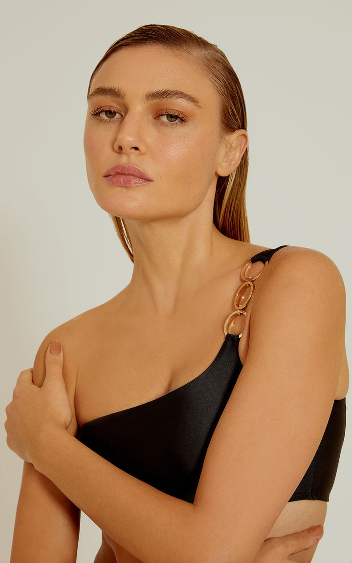 Lenny Niemeyer Rings One Shoulder Bikini Top Black, Removable Padding
