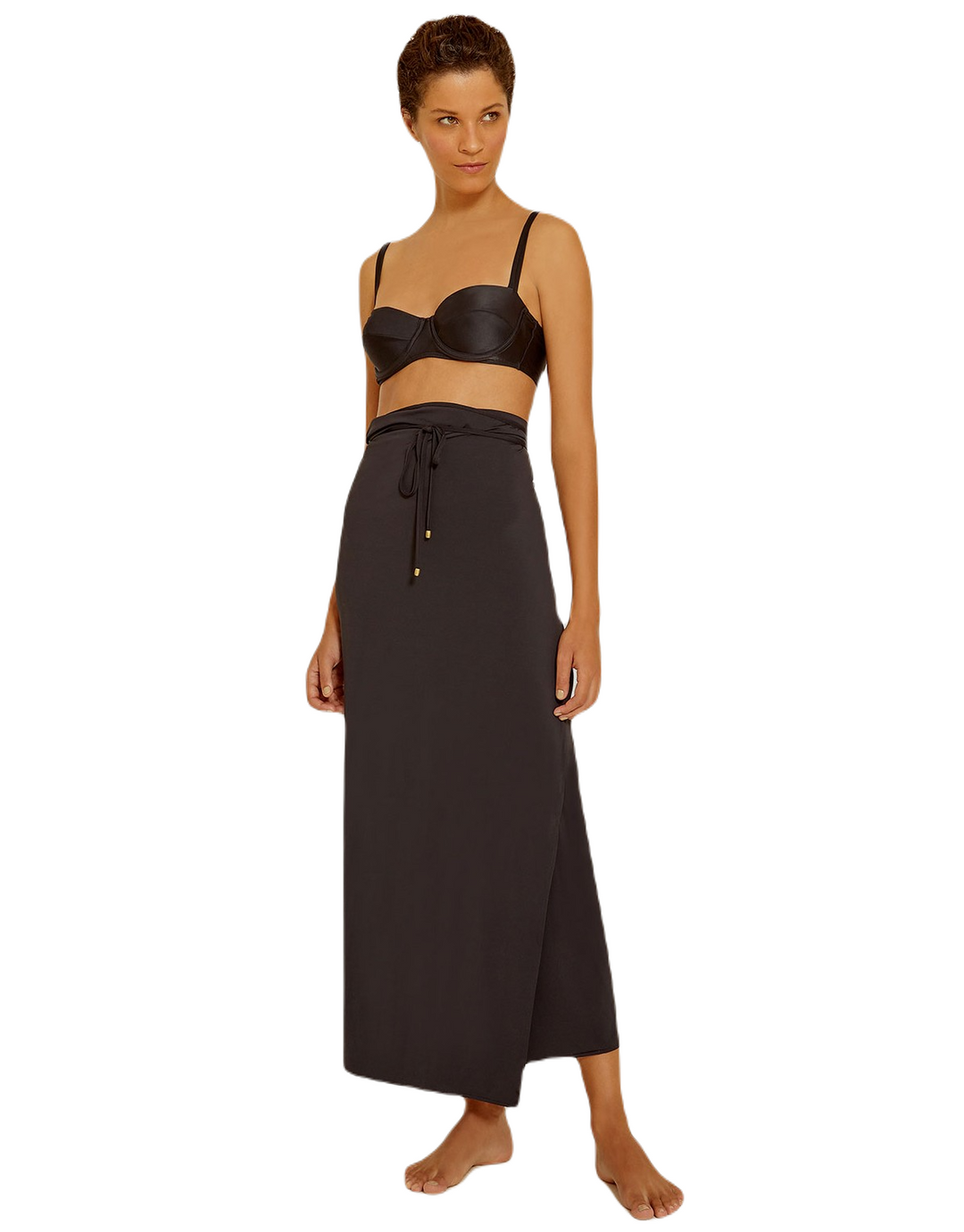 Elegant black sarong by Lenny Niemeyer in soft Touch Lycra with long ties.