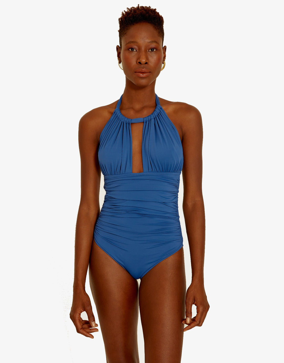 Lenny Niemeyer Ruched Halter One Piece Swimsuit cobalt blue adjustable