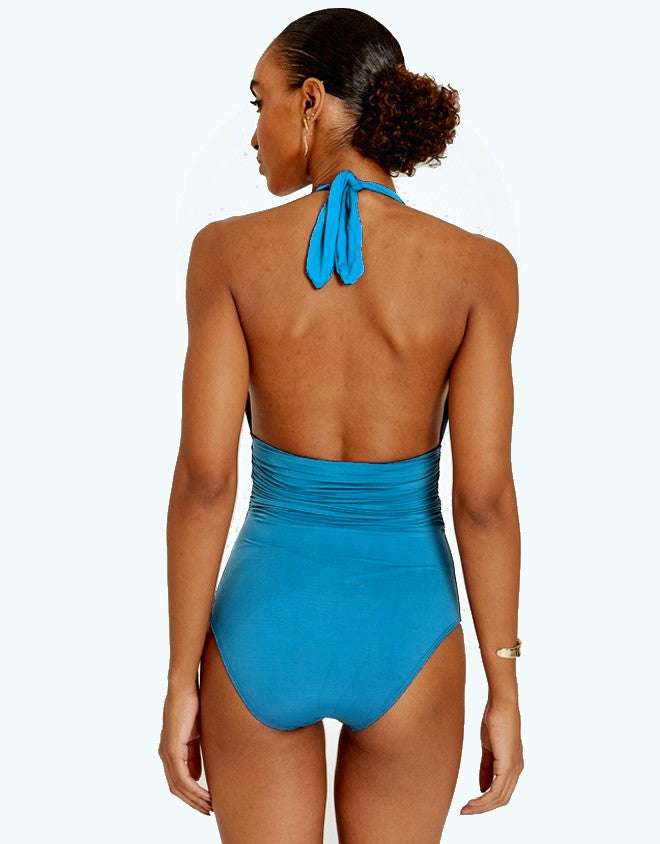 Lenny Niemeyer Adjustable Halter One Piece Swimsuit Atoll Blue