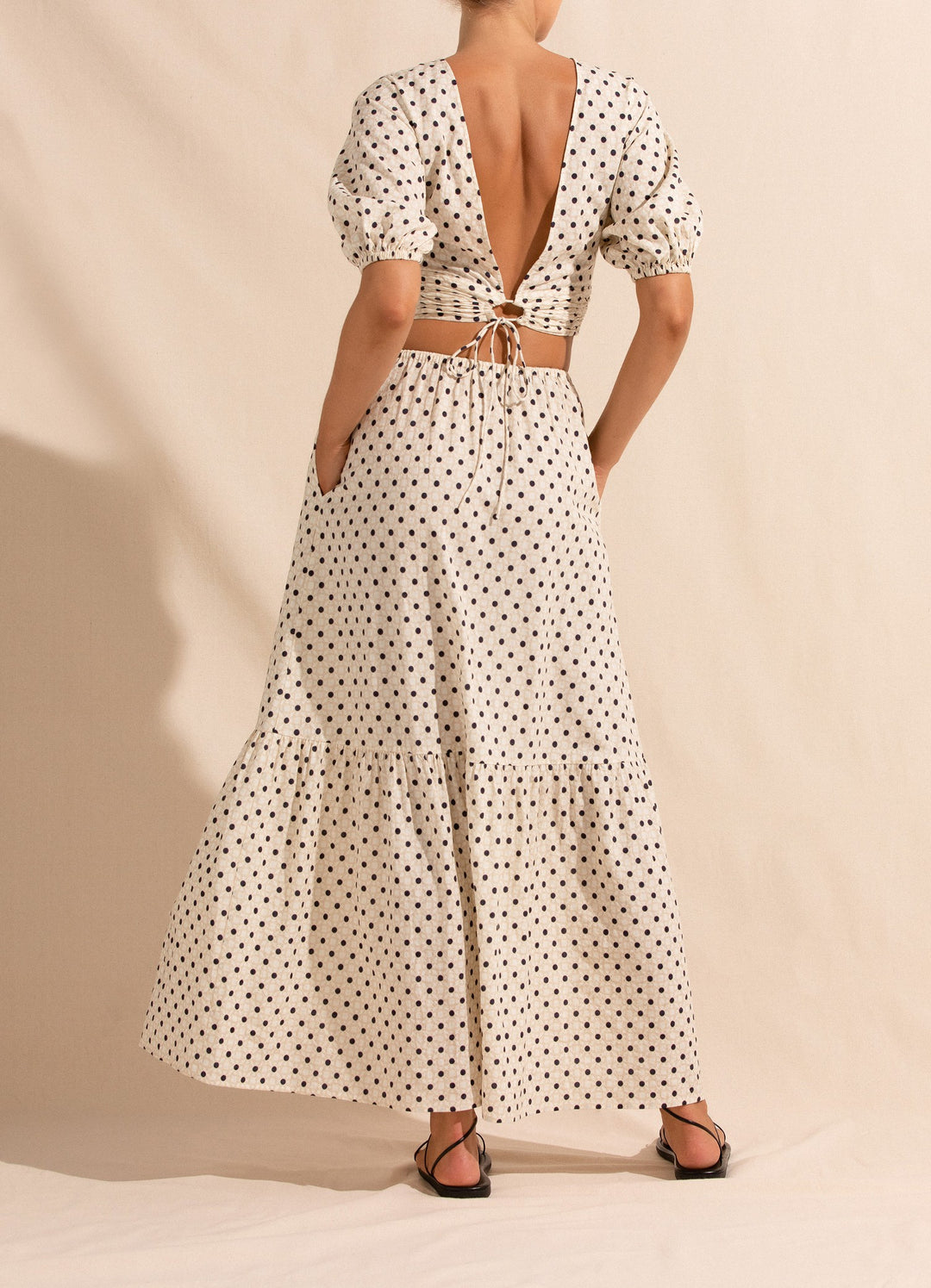 Peony Swimwear Holiday Tiered Skirt in Many Moons White Dot Print