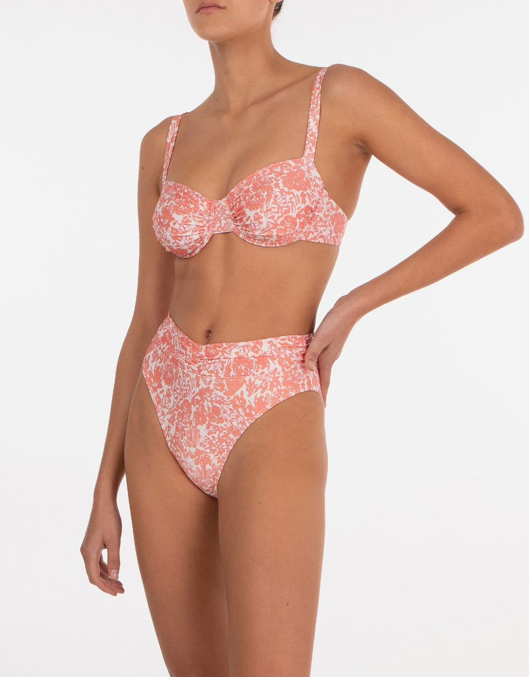 Peony Swimwear Carnation Ruched High Waist Bikini BottomPeony Swimwear Carnation Ruched Holiday Balconette Underwire Bikini Top