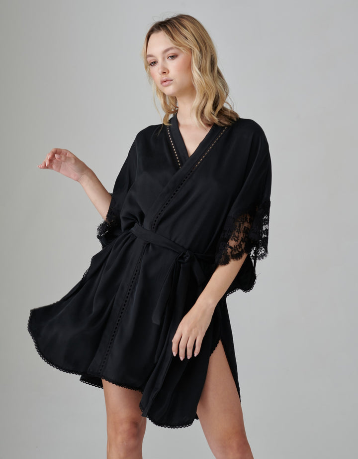 Shell Belle Couture Florence Black Silk Kimono – luxury lingerie at Catriona