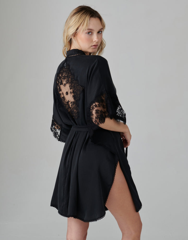 Shell Belle Couture Florence Black Silk Kimono – luxury lingerie at Catriona