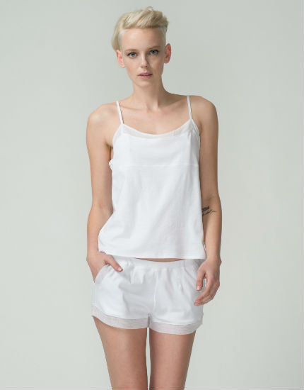 Tulle Trim Cotton Cami in White by Skin