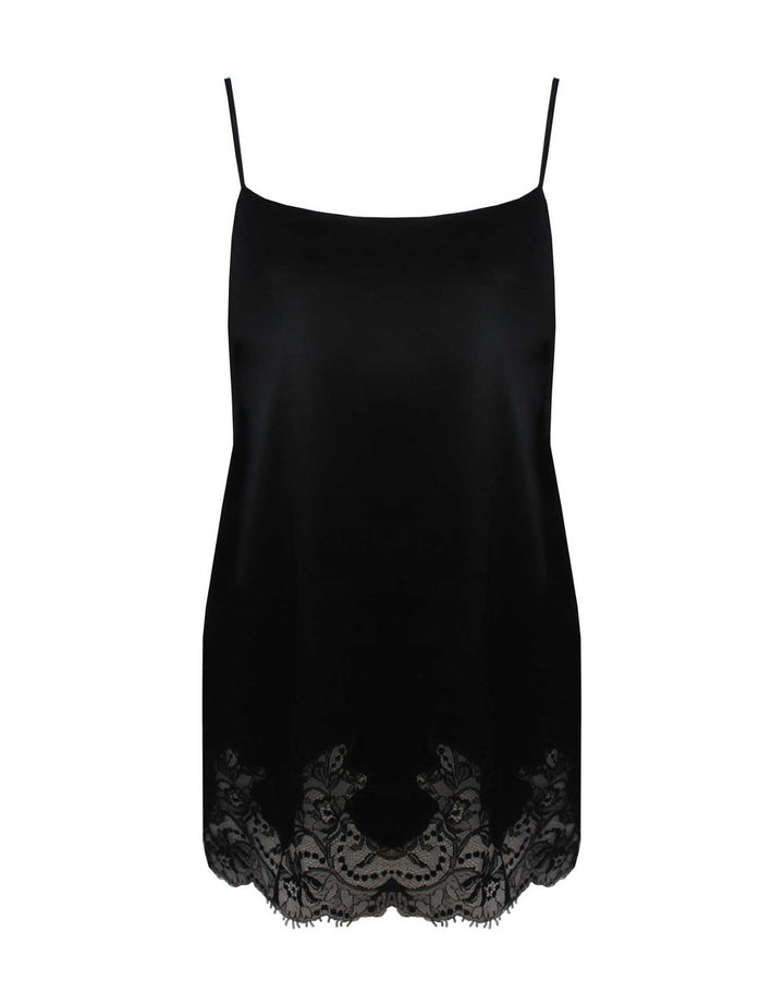 Fleur of England Signature Black SIlk & Lace Babydoll Chemise