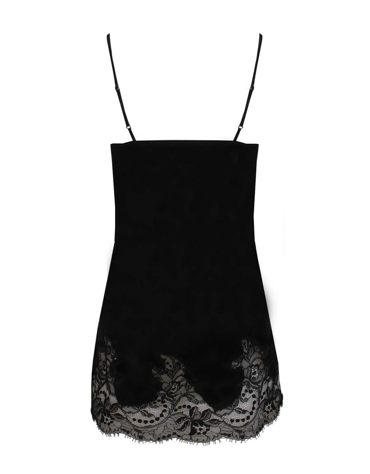 Fleur of England Signature Black SIlk & Lace Babydoll Chemise